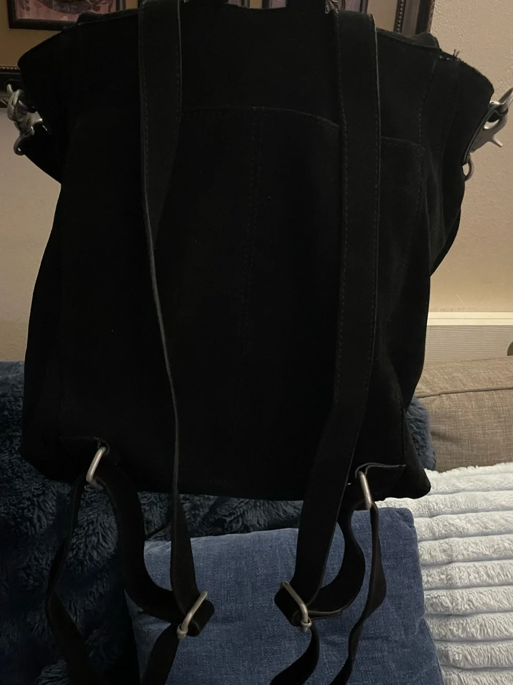 Free People Black Suede Flap Backpack